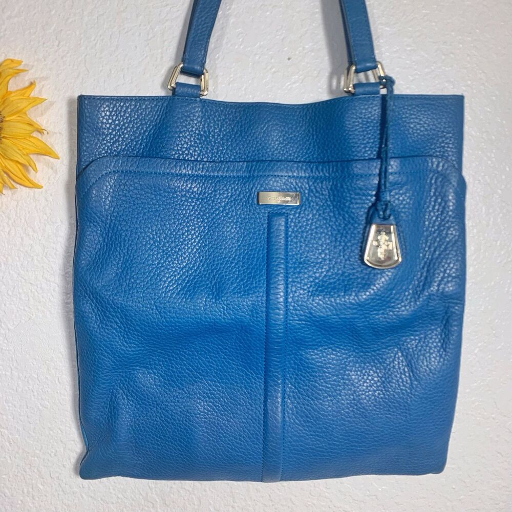 Cole Haan Village Marcy Leather Pebble Blue Tech Tote Purse Women’s - Picture 3 of 16